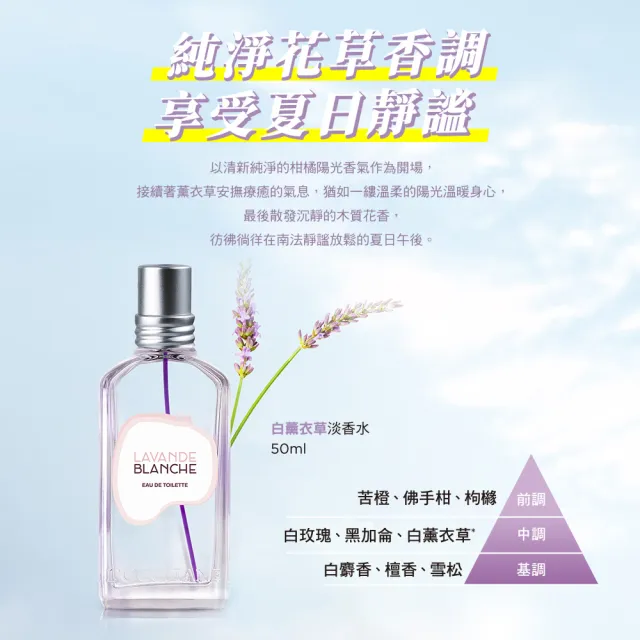 【L’Occitane 歐舒丹】官方直營 白薰衣草香氛組(白薰衣草淡香水50ml+白薰衣草沐浴膠75ml)