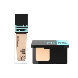 【MAYBELLINE 媚比琳】FIT ME反孔特霧零瑕美肌組(粉底液Pro版 #超強磨皮嫩粉餅)