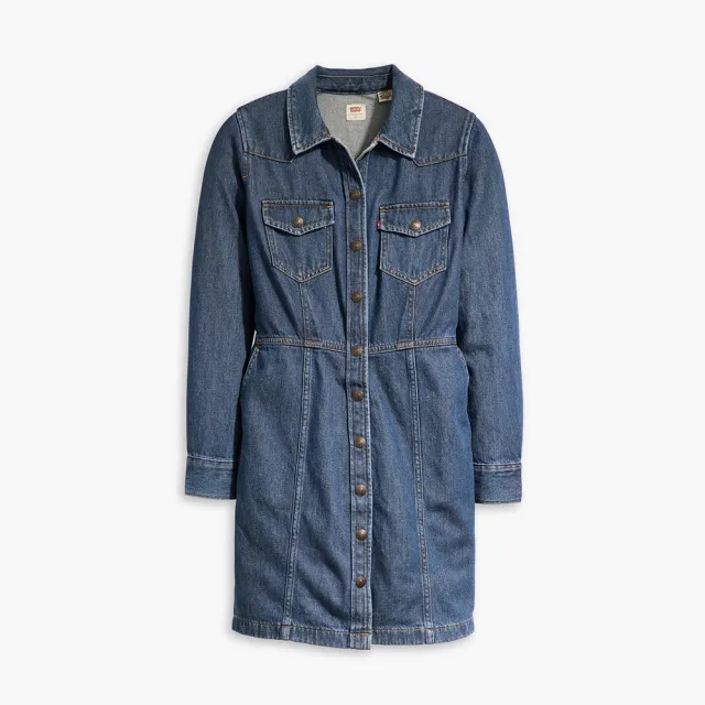 【LEVIS】女款 經典丹寧牛仔長袖洋裝 上衣 熱賣單品 A7592-0000