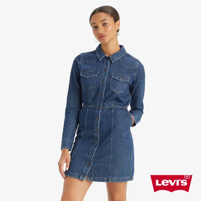 【LEVIS】女款 經典丹寧牛仔長袖洋裝 上衣 熱賣單品 A7592-0000