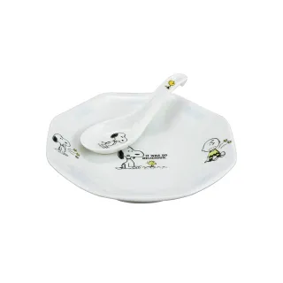 【yamaka】SNOOPY史努比 陶瓷八角餐盤附勺組 19cm 肚子餓(餐具雜貨)