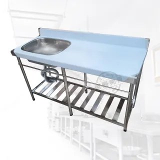 【Abis】客製商品-頂級升級加牆款304不鏽鋼144CM單洗台+平台水槽/洗手台/洗碗槽/洗衣槽/流理台(4.8尺)