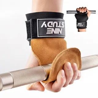 【灰熊厲害】正牛皮防滑護掌重訓拉力帶2入(重訓助力帶 護腕 硬舉重訓手套)