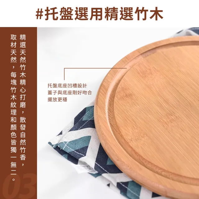 【HOME+】食物罩 28公分 點心保鮮 含木質托盤 試吃盤 甜點展示 展示玻璃罩 B-GS28W(麵包展示 永生花罩)