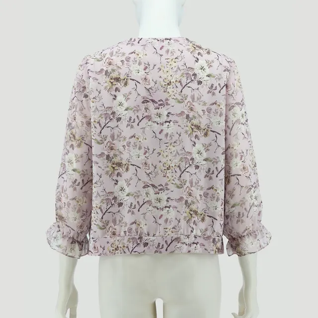 【ILEY 伊蕾】浪漫花卉印花假兩件雪紡上衣(粉；M-2L；1243071414)