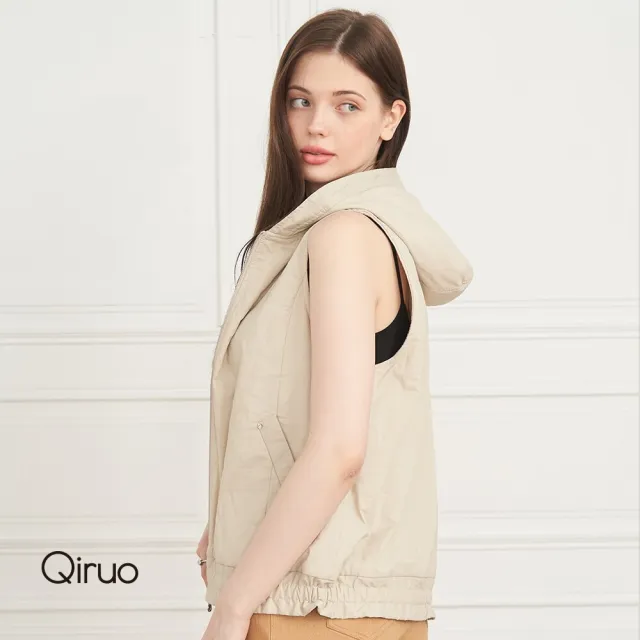 【Qiruo 奇若名品】秋冬專品米色連帽背心8171D 素色保暖 