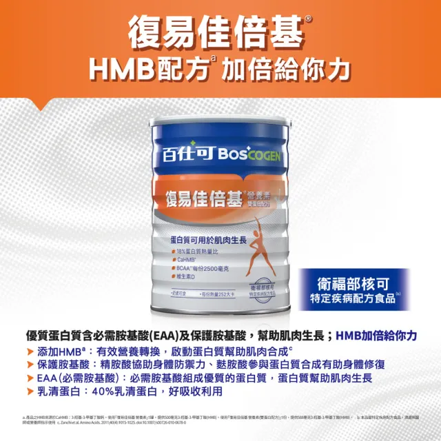 【Boscogen 百仕可】復易佳倍基營養素 雙蛋白配方_819g粉劑(HMB配方 加倍給你力)