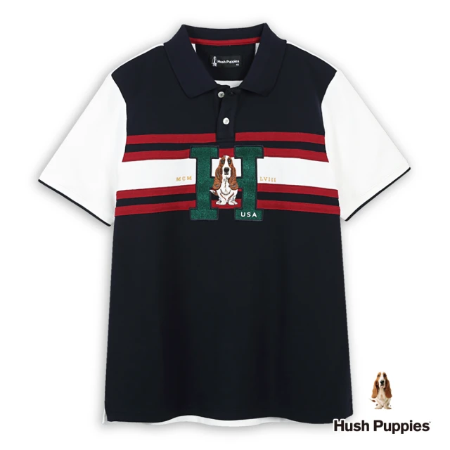 Hush Puppies 男裝 POLO衫 剪接H毛巾繡刺繡狗POLO衫(丈青 / 44101103)