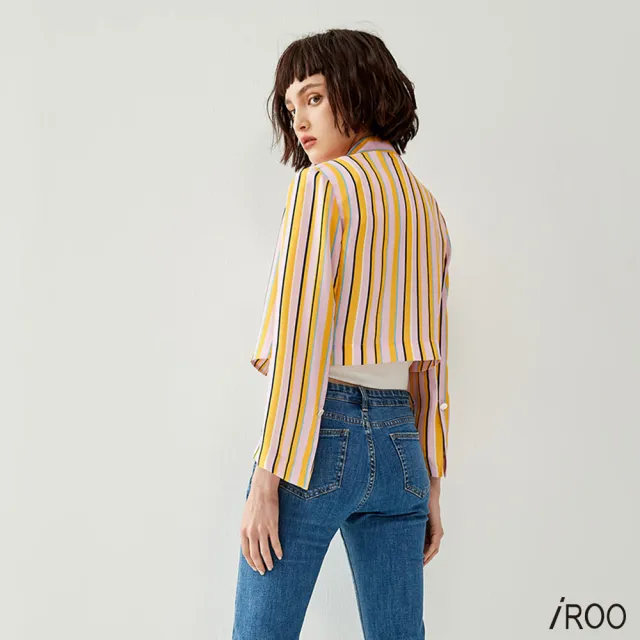 【iROO】繽紛直條紋休閒外套