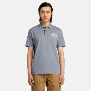 【Timberland 官方旗艦】男款藍灰色休閒POLO衫(A441U073)