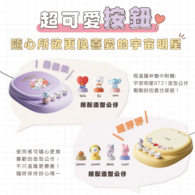 【SOTHING 向物】BT21三檔恆溫恆溫暖杯墊 附造型公仔(1年保固 保溫杯墊 加熱杯墊 智能斷電)