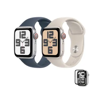 鋼化保貼組【Apple】Apple Watch SE 2024 GPS+行動網路 40mm(鋁金屬錶殼搭配運動型錶帶)