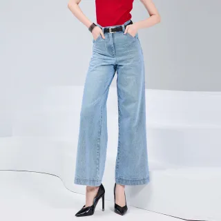 【HONOR 山形屋】個性時髦刷色牛仔寬褲-藍(MOMO獨家限定)