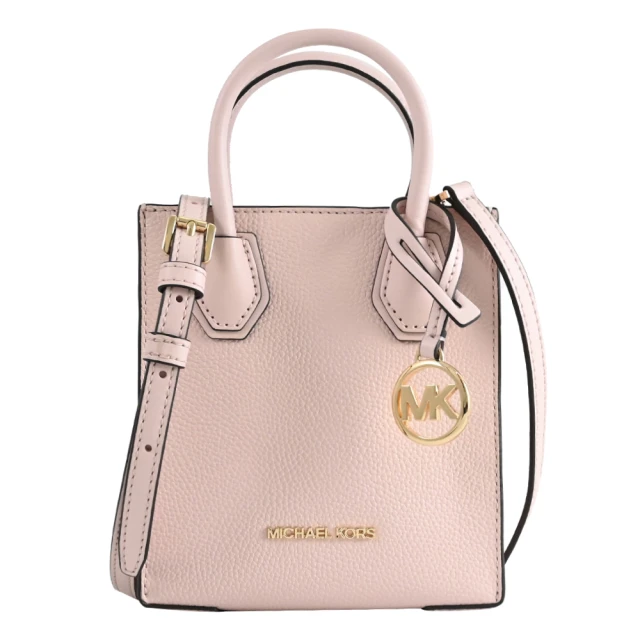 Michael Kors 簡約LOGO荔枝皮迷你紙袋造型手提兩用包(粉)