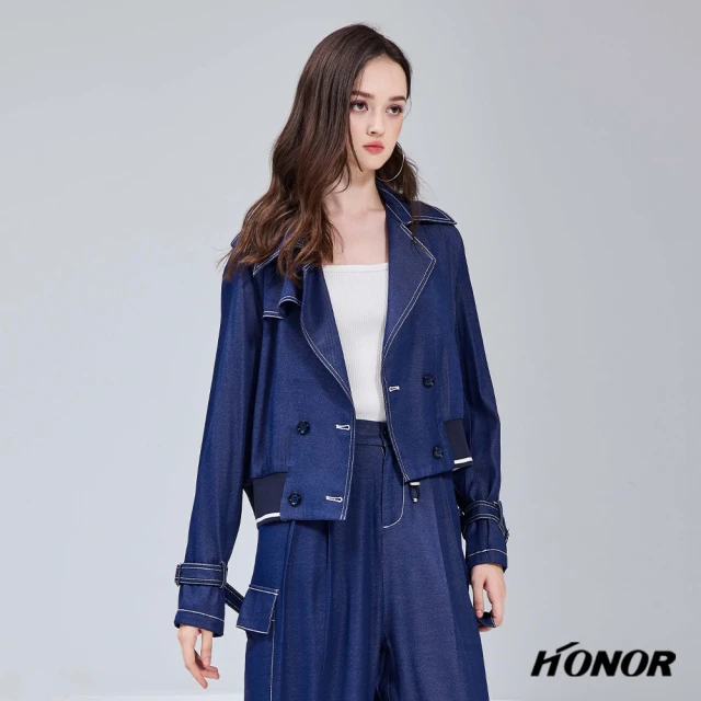 HONOR 山形屋 率性翻領車線單寧外套-藍