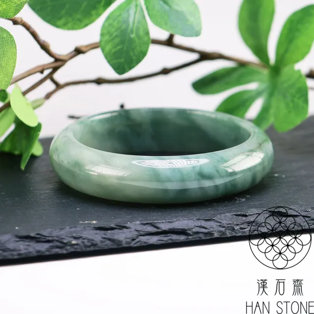 【漢石齋】天然翡翠A貨 手鐲玉鐲 飄花種 福 利 品(手圍18.2/版寬14.9mm)