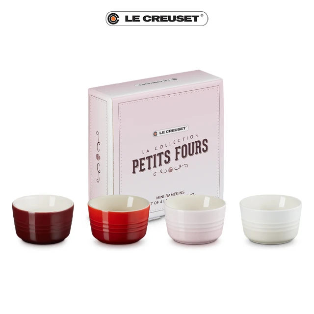 Le Creuset 瓷器小烤皿100ml-4入組(醇酒紅/櫻桃紅/貝殼粉/蛋白霜)