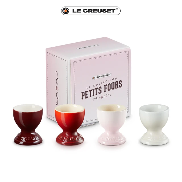 Le Creuset 瓷器蛋座組 4入(醇酒紅/櫻桃紅/貝殼粉/蛋白霜)