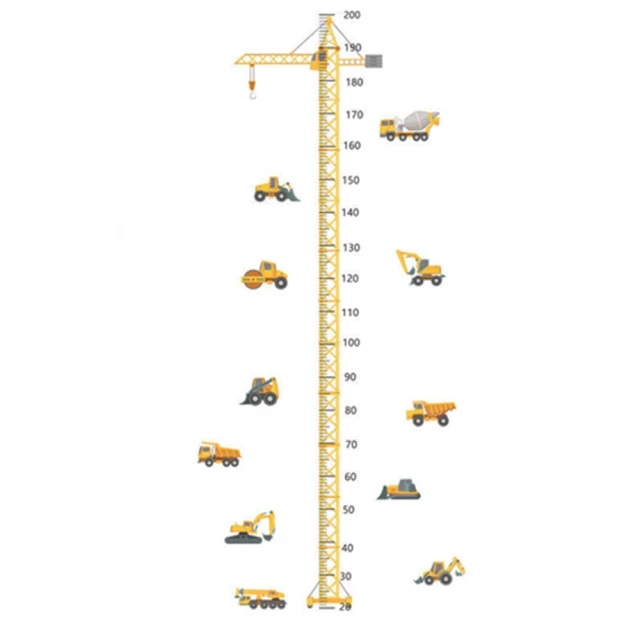 北熊の天空 身高貼 工程車 挖土機 測量身高尺 創意拼貼身高貼 兒童房背景貼(壁貼 牆貼 身高貼紙)