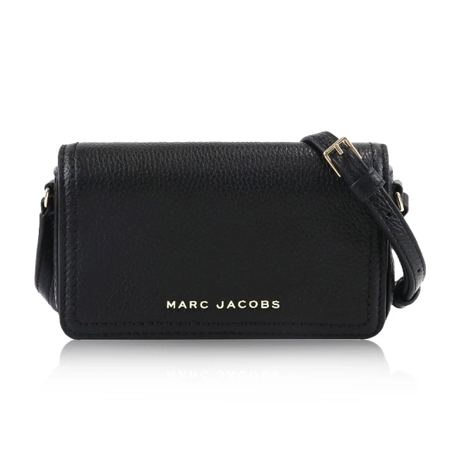 MARC JACOBS 馬克賈伯 金屬LOGO素面皮革迷你翻蓋斜背包(黑色)