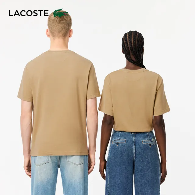 【LACOSTE】中性款-水洗棉平紋針織短袖T恤(卡其色)