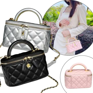 【KT DADA】包包女 可愛包包 化妝包 手提包 菱格包 小香風包包 鏈條包 口紅包 斜背包 盒子