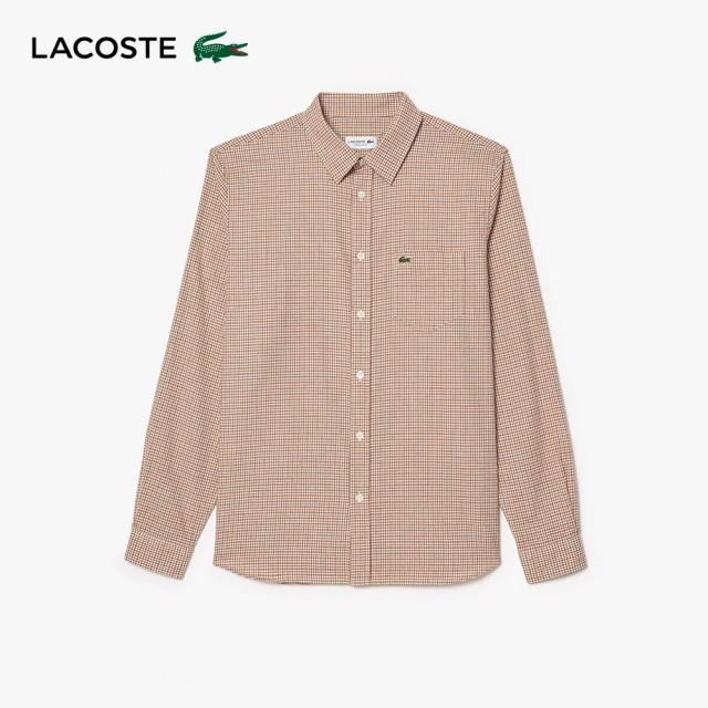 LACOSTE 男裝-常規版型格子長袖襯衫(卡其格紋)