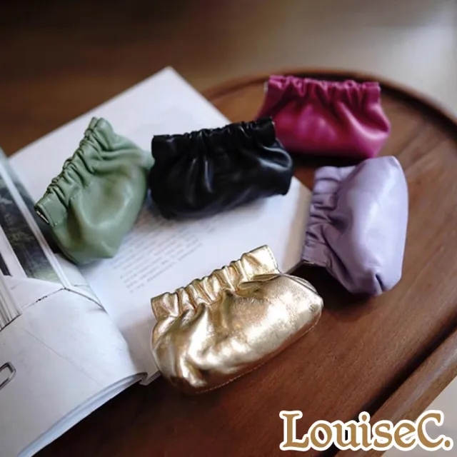 【LouiseC.】Tree House 羊皮皺褶設計彈片式夾口零錢耳機卡片收納真皮包-5色(真皮包包 MDZM8491)