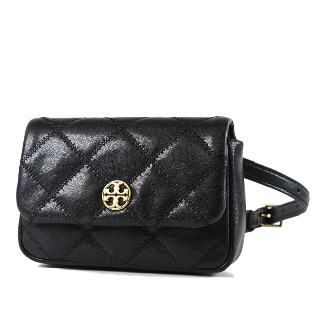 TORY BURCH WILLA 金色LOGO菱格肩背/斜背/腰包三用包-黑色