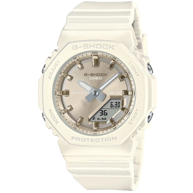 CASIO 卡西歐 卡西歐G-SHOCK WOMAN運動電子膠帶錶-米白(GMA-P2100ST-7A 台灣公司貨)