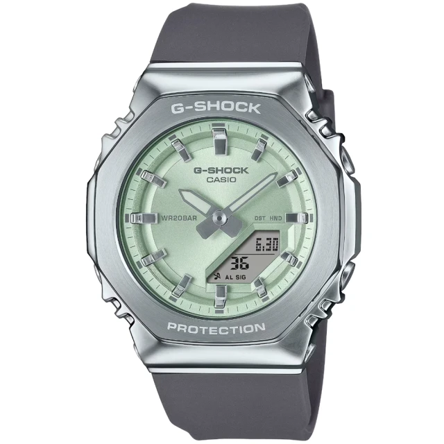 CASIO 卡西歐 卡西歐G-SHOCK WOMAN金屬鬧鈴雙顯運動錶-淡綠(GM-S2110-3A 台灣公司貨)