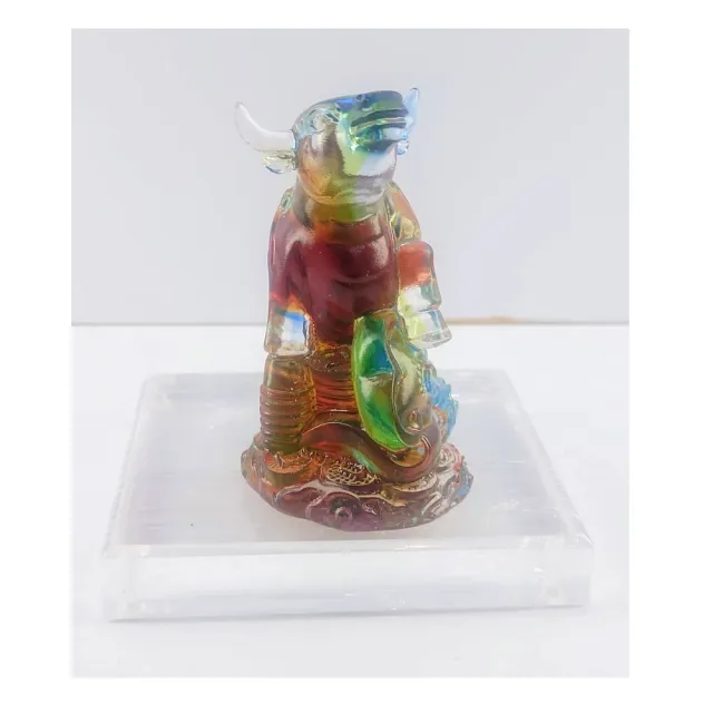 【創藝工坊】十二生肖 牛 牛氣沖天 金牛報喜(創藝工坊 琉璃藝術 居家擺件上選 加贈壓克力底座)