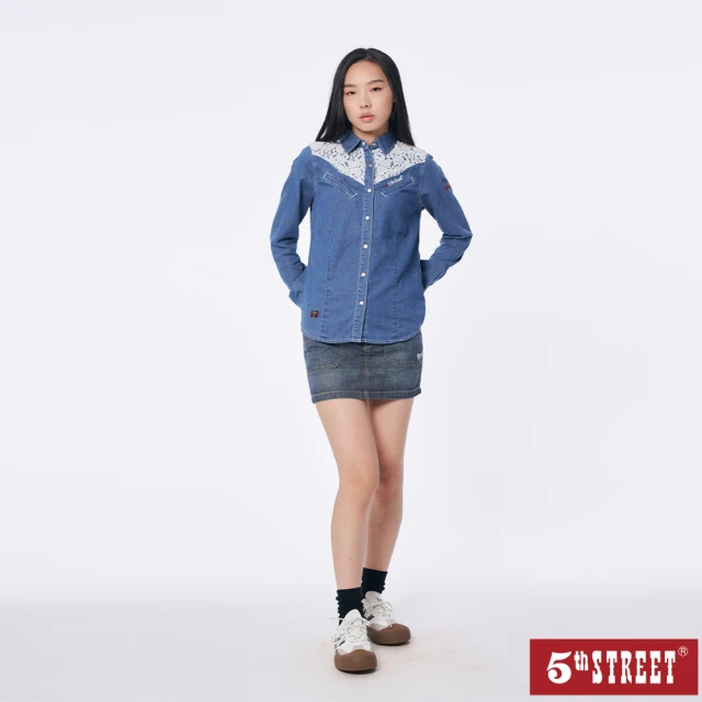 5th STREET 女裝輕磅牛仔短裙-中古藍