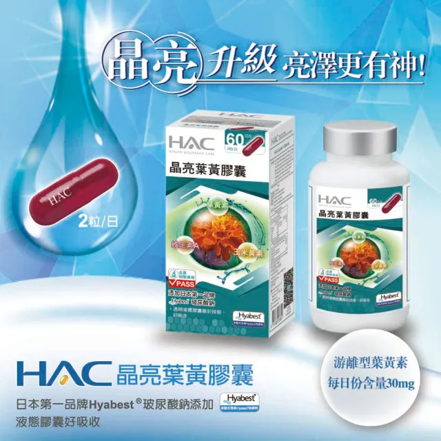 【永信HAC】晶亮葉黃膠囊單瓶組(120粒/玻尿酸鈉 /液態膠囊 / 中信兄弟周思齊代言 / 最後一齊)