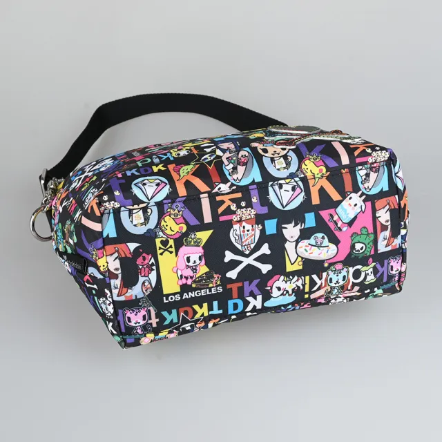 【TOKIDOKI】雙11 TOKIDOKI 黑色LOGO日系卡通圖案尼龍拉鍊肩背包(黑x彩)