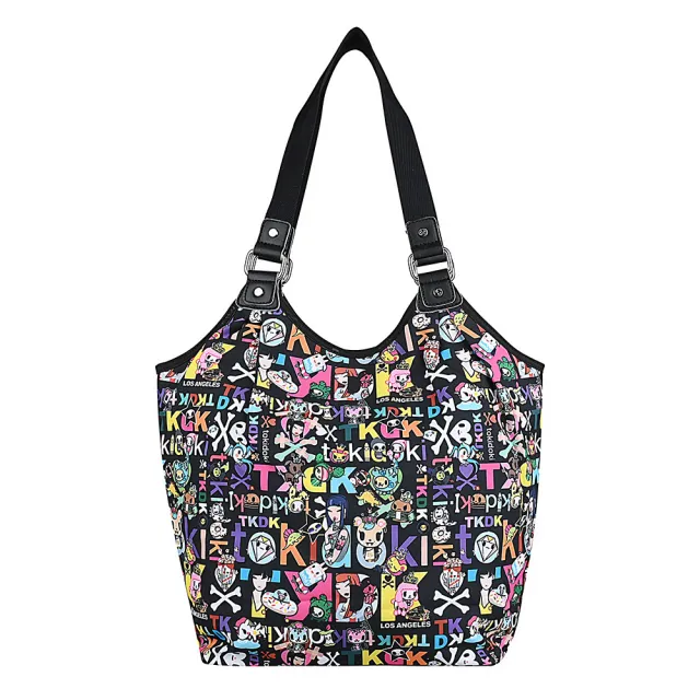【TOKIDOKI】雙11 TOKIDOKI 黑色LOGO日系卡通圖案尼龍肩背包(黑x彩)