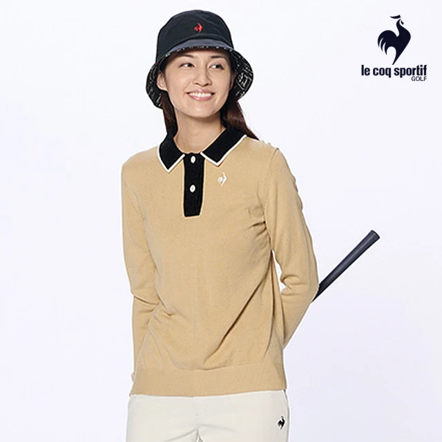 LE COQ SPORTIF 公雞 高爾夫系列 女款卡其色柔軟柔順有領針織衫QLU2J104