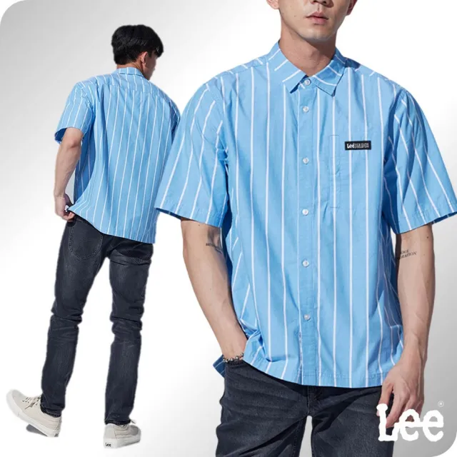 【Lee】男裝 短袖休閒襯衫 / 細條紋 青石藍 舒適版型(LB305001955)