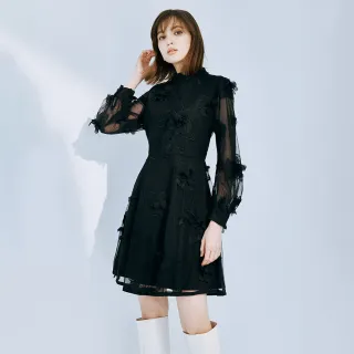 【MOMA】華美網紗立體刺繡洋裝(黑色)