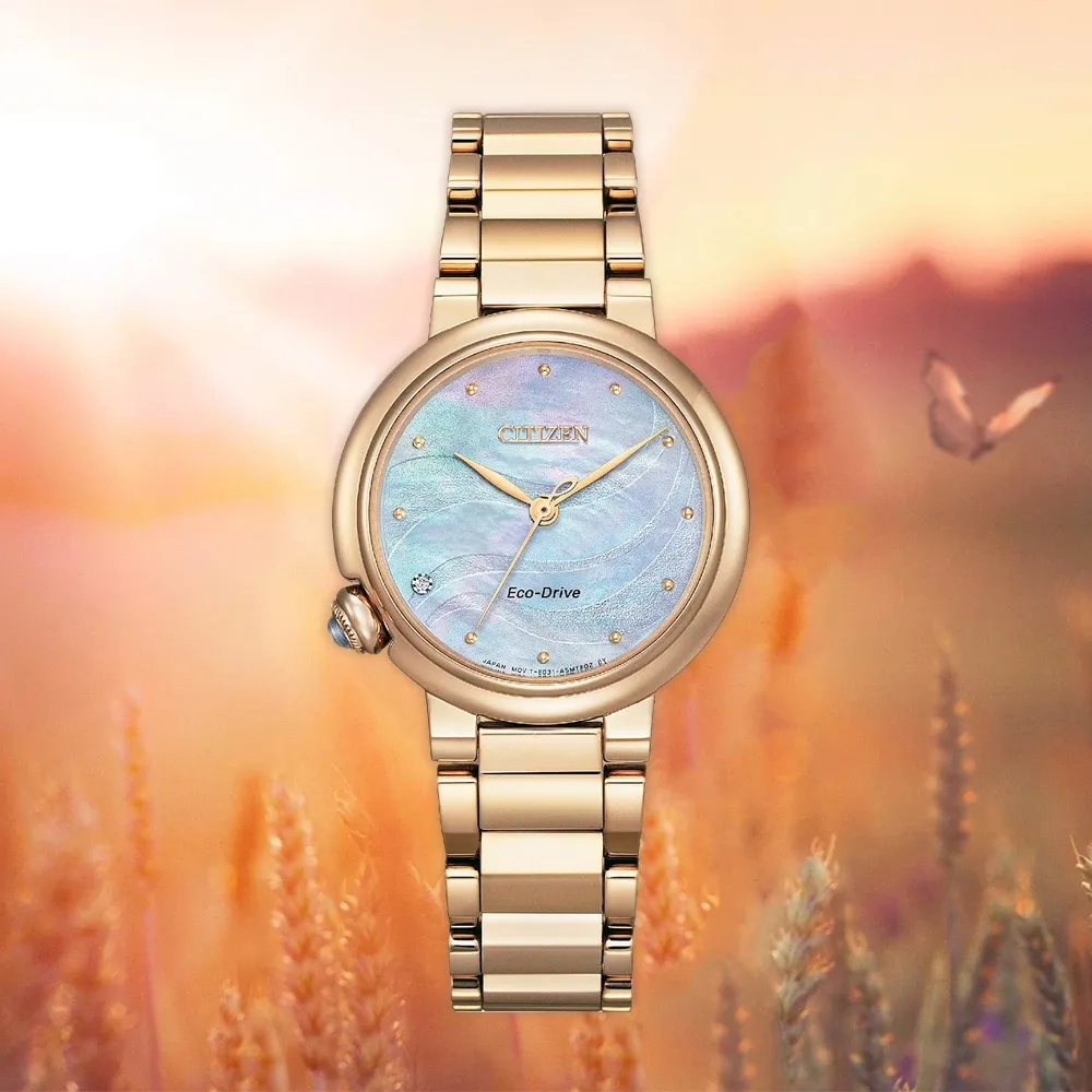 【CITIZEN 星辰】L系列 光動能白蝶貝真鑽女錶-30mm(EM0919-85Y)