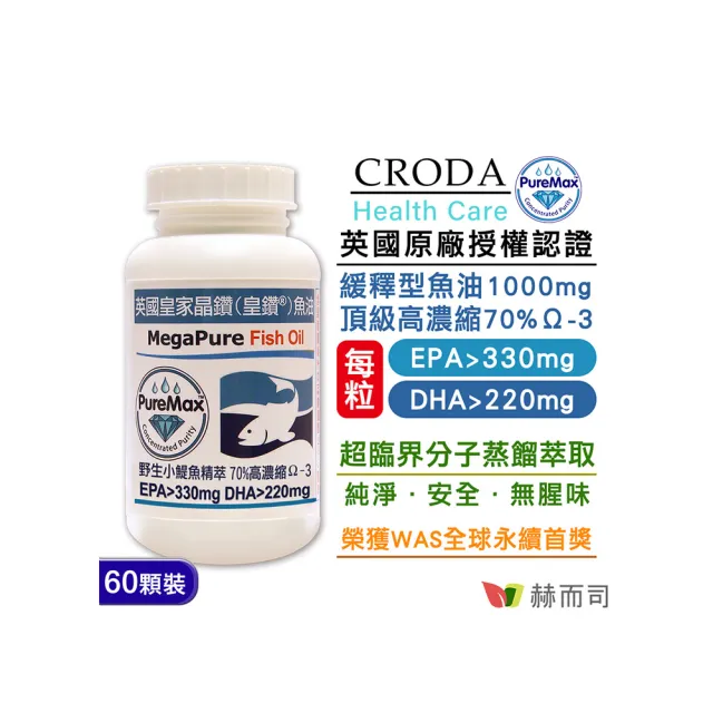 【赫而司】EPA+DHA緩釋魚油550mg 1罐(共60顆英國皇鑽小鯷魚分子蒸餾無腥味高濃度Omega-3)