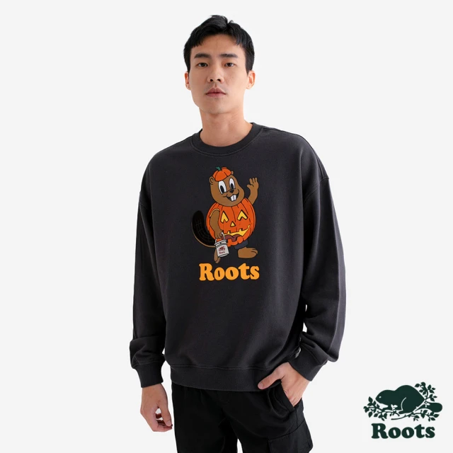 Roots Roots中性-HALLOWEEN BUDDY 圓領上衣(碳黑色)