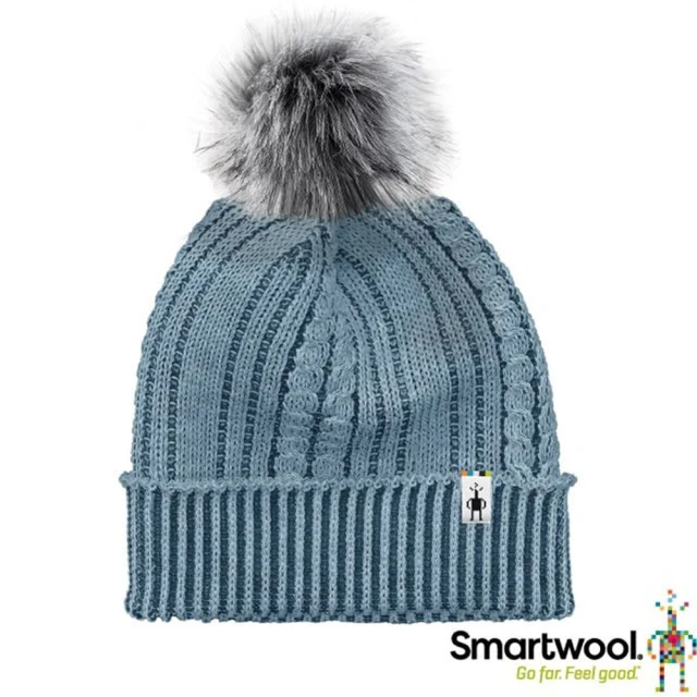 SmartWool 美麗諾羊毛 斜紋毛球針織雪帽.羊毛帽.毛線帽.保暖帽(SW018119-L95 天空藍)