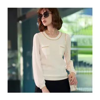 【en-suey 銀穗】異素材拼接金屬鏈線衫-女