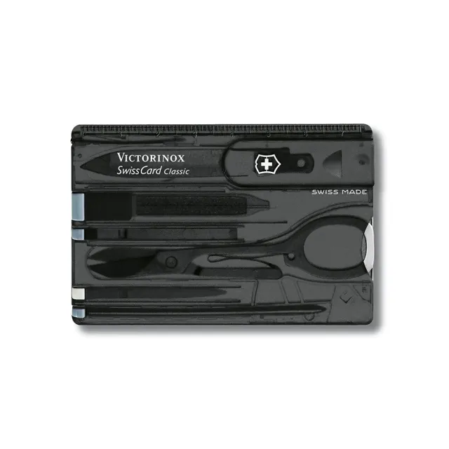 【VICTORINOX 瑞士維氏】SwissCard Classic 10用 瑞士卡/透黑(0.7133.T3)