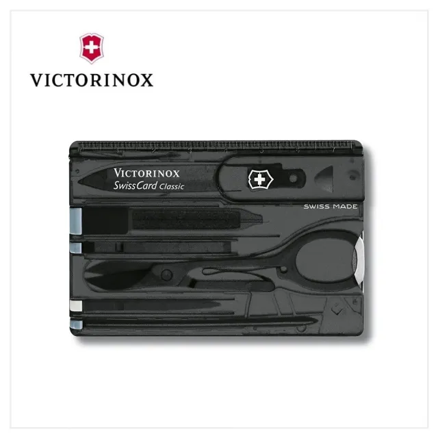 【VICTORINOX 瑞士維氏】SwissCard Classic 10用 瑞士卡/透黑(0.7133.T3)