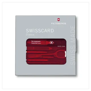 【VICTORINOX 瑞士維氏】SwissCard Classic 10用 瑞士卡/透紅(0.7100.T)