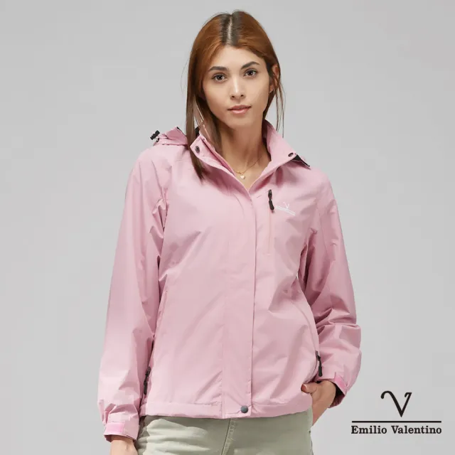 【Emilio Valentino 范倫鐵諾】女款  輕量 防風 防潑水 可拆式 連帽 衝風 風衣 外套_粉色(22-4K8262W)
