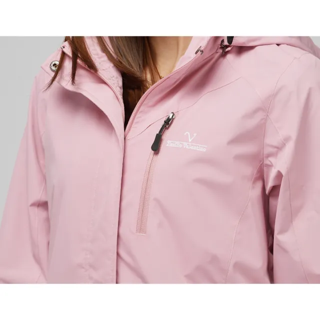 【Emilio Valentino 范倫鐵諾】女款  輕量 防風 防潑水 可拆式 連帽 衝風 風衣 外套_粉色(22-4K8262W)