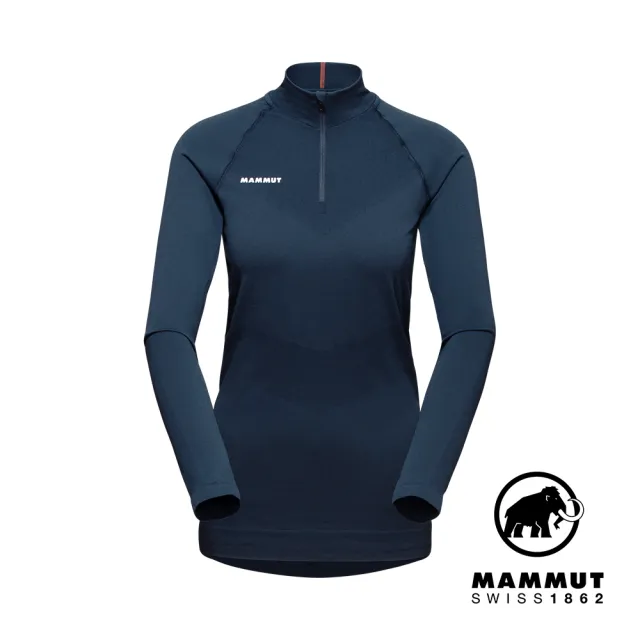 【Mammut 長毛象】Trift Half Zip Longsleeve W 羊毛混紡立領拉鍊長袖排汗衣 海洋藍 女款 #1016-01060